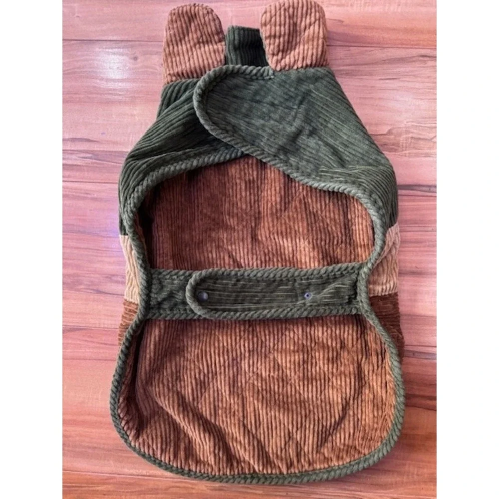 Woolrich Pet Corduroy Patchwork Dog Coat‎ Turtleneck Green Brown Red Tan Size L